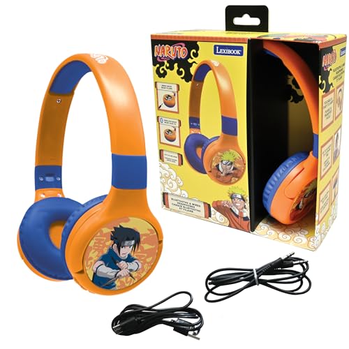 Lexibook, Naruto, 2-in-1 Bluetooth & kabelgebundene Kopfhörer mit Mikrofon und Steuertasten, faltbar und verstellbar, langlebiger Akku, Orange/Blau, HPBT010NA von Lexibook