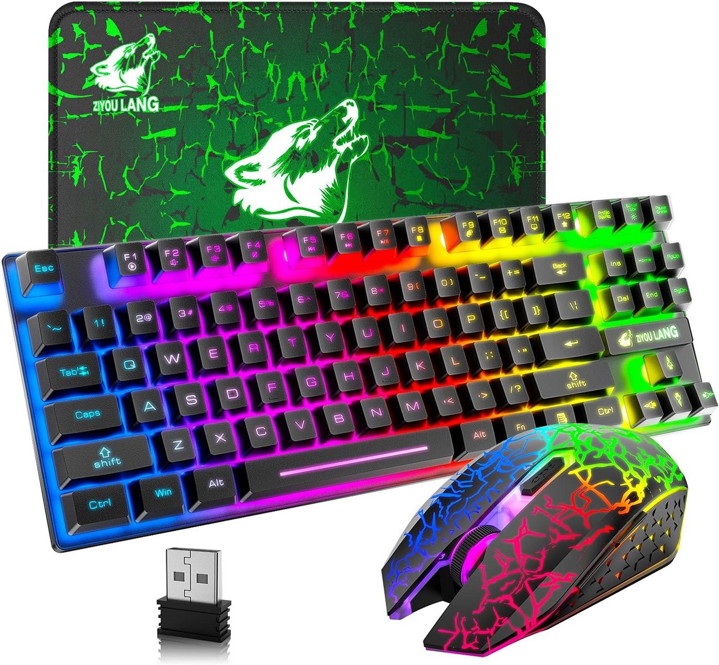 LexonElec RGB Regenbogen Hintergrundbeleuchtung Tastatur- und Maus-Set, Kabellosigkeit Fortschrittliche2,4GHz-Technologie,Ergonomisches Design von LexonElec