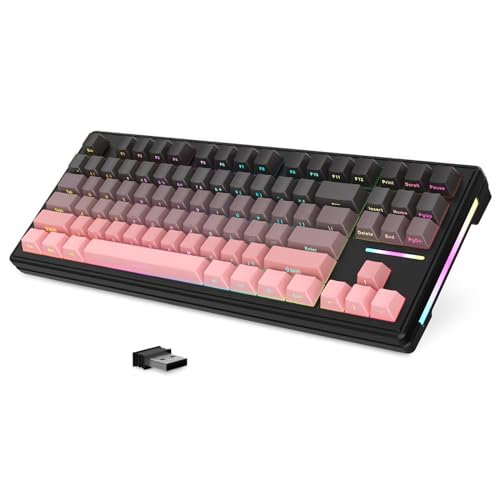 LexonElec x Attack Shark M87 75% Kabellose Gaming-Tastatur, BT5.0/2,4G/Wired, 27 RGB Backlit, TKL Mechanische Hot Swap Linear Switch, QWERTY Seitlich Bedruckte Farbverlauf PBT Keycap-Schwarz/Rosa von LexonElec