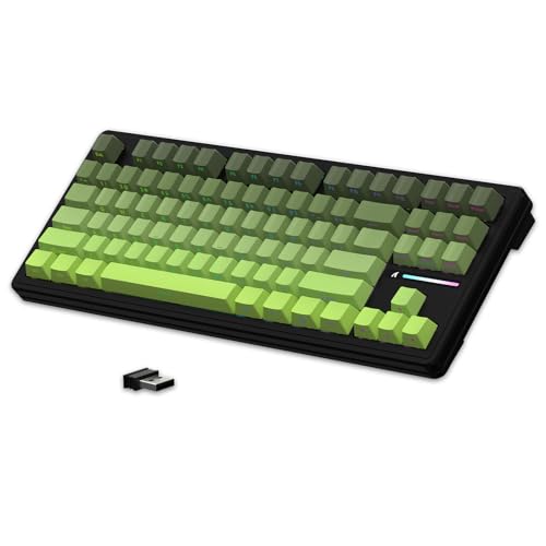 LexonElec x Attack Shark M87 75% Kabellose Gaming-Tastatur, BT5.0/2,4G/Wired, 27 RGB Backlit, TKL Mechanische Hot Swap Linear Switch, QWERTY Seitlich Bedruckte Farbverlauf PBT Keycap-Schwarz/Grün von LexonElec