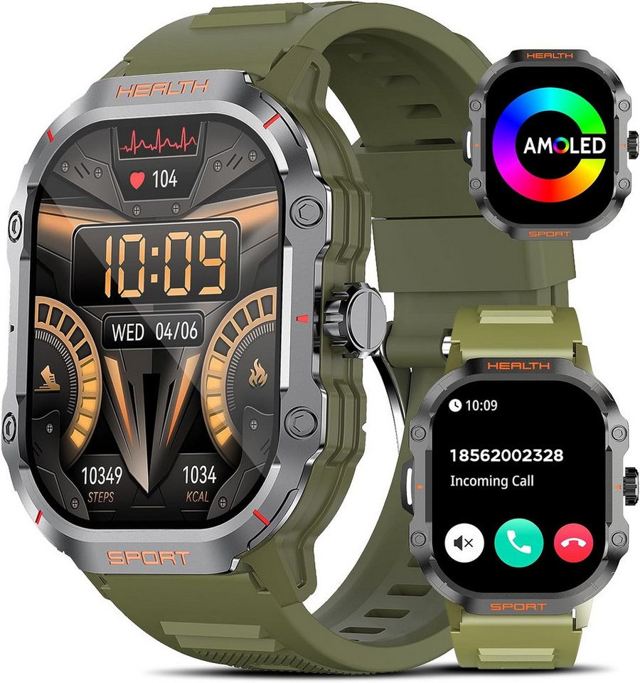 Lgnitek 2024 für Herren Bluetooth Anrufe AMOLED-Display Fitness Smartwatch (2.01 Zoll, Android / iOS), mit NFC/24H Herzfrequenzmesser/123+ Sport/Schlaf/SpO2/Activity von Lgnitek