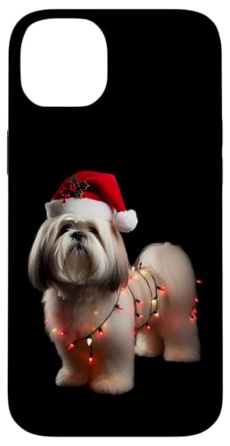 Hülle für iPhone 14 Plus Lhasa Apso Weihnachtsmannmütze Weihnachtsbeleuchtung Hundebesitzer Mama Papa von Lhasa Apso Christmas Products