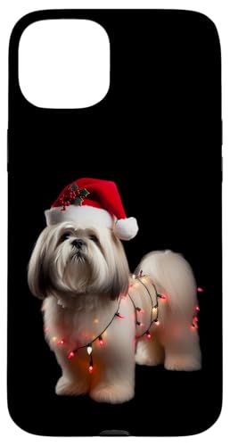 Hülle für iPhone 15 Plus Lhasa Apso Weihnachtsmannmütze Weihnachtsbeleuchtung Hundebesitzer Mama Papa von Lhasa Apso Christmas Products