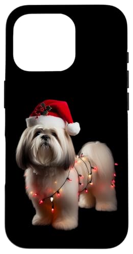 Hülle für iPhone 16 Pro Lhasa Apso Weihnachtsmannmütze Weihnachtsbeleuchtung Hundebesitzer Mama Papa von Lhasa Apso Christmas Products