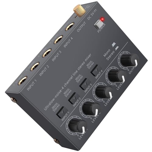 LiNKFOR 4 Kanal Mini Stereo Audio Mixer Ultrakompakter Audiomixer Unabhängige Lautstärkeregelung für Mischungen, DC 5V Type-C Mini-Audiomischer mit Netzteil Audiokabel - Ultra Niedrig Noise von LiNKFOR