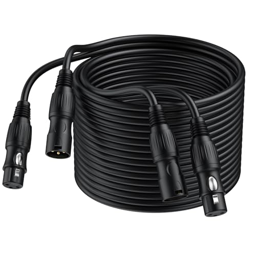 LiNKFOR XLR auf XLR Kabel 3M-2 Pack, Mikrofonkabel Stecker auf Busche, 3-polig Nylon geflochten XLR Kabel Schwarz Kompatibel mit Live-Bühne, Lautsprecher, Verstärker, Musikaufnahme und mehr von LiNKFOR