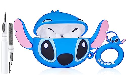 Cute Stitch Schutzhülle für Galaxy Buds 3 Pro/Buds3, lustig, 3D-Cartoon, Kawaii, coole Hülle mit Reinigungsset und Schlüsselanhänger, für Samsung Galaxy Buds Pro 3/Buds 3, für Jungen, Mädchen, Kinder, von LiWerlly