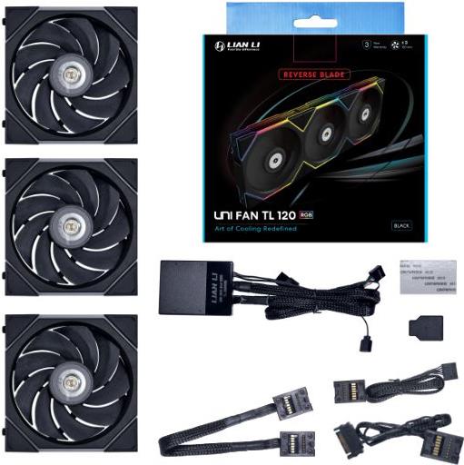 Lian Li UNI FAN TL Series Reverse Blade L�fter 3er-Pack inkl. Controller - 120mm - 2.300 rpm - 83,35 cfm (12RTL3B) von Lian Li