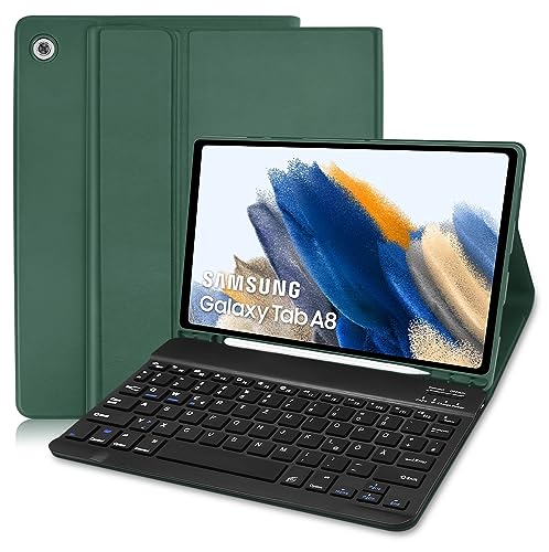 Hülle mit Tastatur für Samsung Galaxy Tab A8, QWERTZ Deutsches Bluetooth Tastatur Hülle, Schutzhülle mit Pencil Halter Abnehmbare Tastatur für Samsung Tab A8 10,5'' 2021 SM-X200/ X205/ X207-Dunkelgrün von Lielax