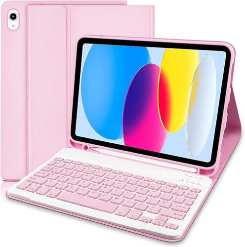 Hülle mit Tastatur für iPad 10 Generation 10,9 Zoll 2022, Hülle mit Tastatur Deutsche QWERTZ, Wireless Abnehmbare Bluetooth Tastatur für ipad 10th Gen 2022-Rosa von Lielax