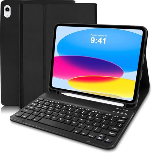 Lielax Für iPad 10. Generation Tastatur Hülle 10,9 Zoll 2022, Italienisch QWERTY Abnehmbare Bluetooth Tastatur, Slim 10,9 Zoll Hülle mit Tastatur, Hülle mit Stifthalter für 10. Gen 2022-Schwarz von Lielax