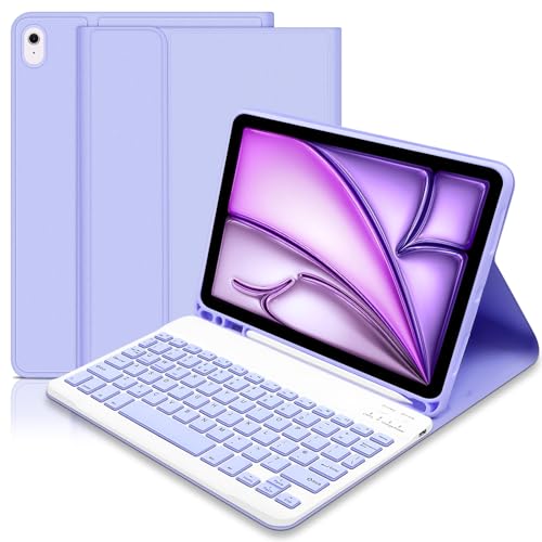 Lielax für iPad Air 11 Zoll Gehäuse mit Tastatur 2024, Tastatur für iPad Air 2024 6./5./4., Slim Smart Case mit Abnehmbarer Bluetooth-Tastatur und Bleistifthalter für iPad Air 11“ (M2)-lila von Lielax