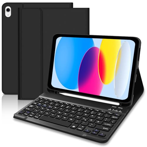 Hülle mit Tastatur für iPad 10 Generation 10,9 Zoll 2022, QWERTZ Layout Bluetooth Tastatur Hülle für iPad 10, Kabellose Abnehmbare Keyboard Hülle mit Stifthalter für Neue iPad 10. Generation,Schwarz von Lielax