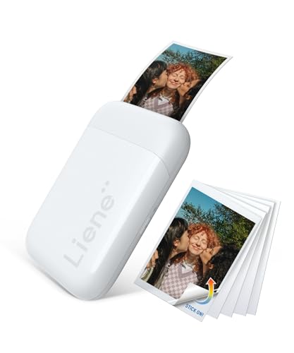 Liene 2x3'' Mini Fotodrucker Smartphone, Mini Tragbarer Sofortbilddrucker mit 5 Zink Klebepapier, Bluetooth 5.0, Kompatibel mit IOS & Android, Kleiner Handy Fotodrucker für iPhone - Weiß von Liene