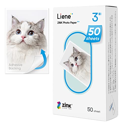 Liene Zink Fotopapier 2x3''(50 Stück), kompatibel mit Liene Mini Fotodrucker, 50x76mm Premium Fotopapier mit Selbstklebender Rückseite, Sofortbildfilm von Liene