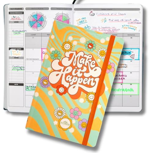 Life Planner Motivationsplaner, hergestellt in Italien, Kalender für 12 Monate, von Januar bis Dezember 2025, wöchentlicher und monatlicher Planer, Platz für Gedanken und Reflexionen (Hippy Groove 3D, von Life Planner Plan It, Do It!