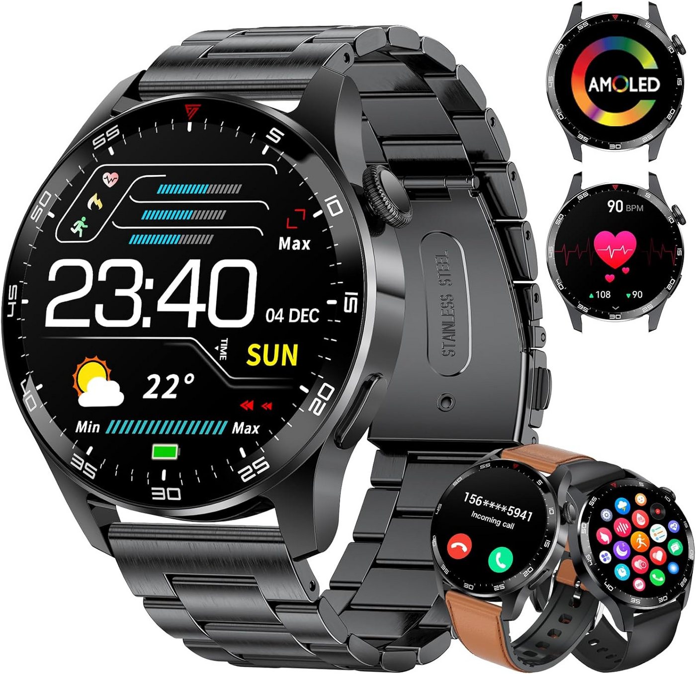 Lige 2024 Fur Herren Bluetooth Anrufe Smartwatch (1.43 Zoll, Android / iOS), Mit Blutdruckmessung 100+Sportmodi/5ATM, 400mAh Militärs von Lige