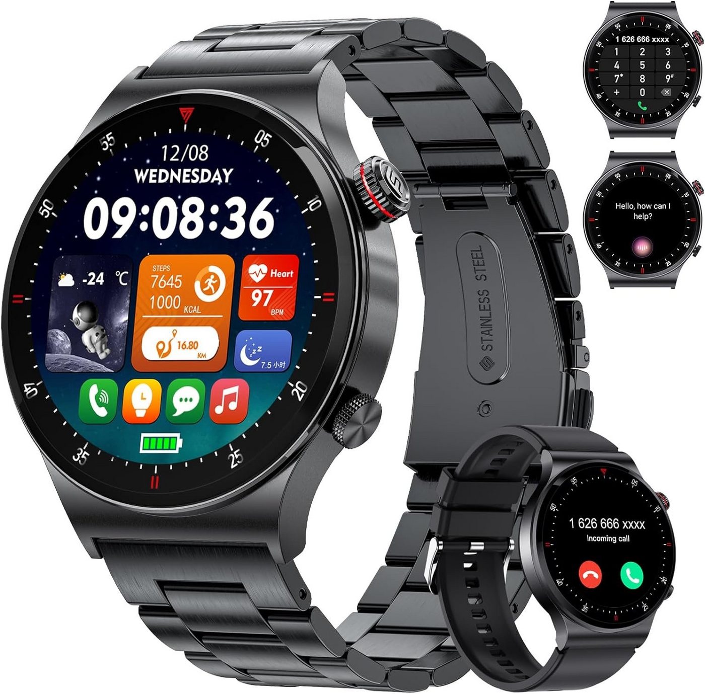 Lige Bluetooth Anrufe AMOLED Always-on Display Männer's Smartwatch (1,43 Zoll), 400 mAh Herzfrequenz Schlaf Gesundheit Monitor von Lige