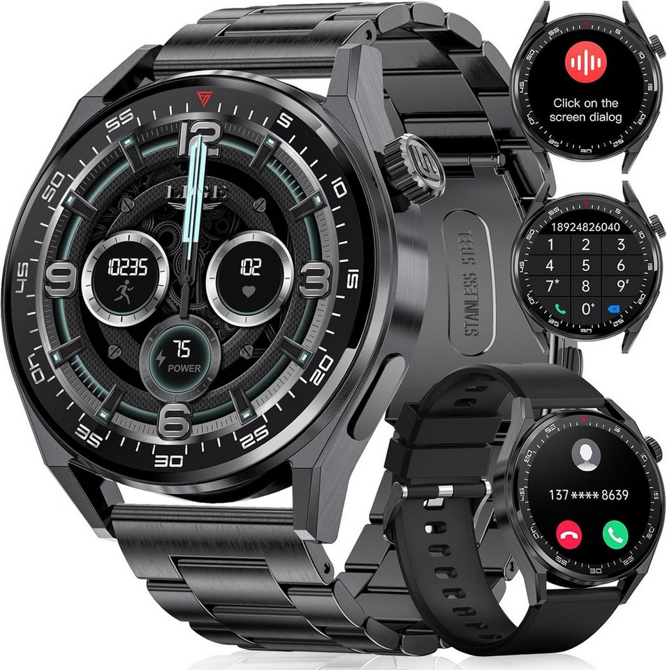 Lige Bluetooth-Anrufe und Sprachassistent Smartwatch (1,39 Zoll, Android, iOS), 5ATMWasserdicht Sportuhr 100+Sportmodi mit Schrittzähler Schlafmonitor von Lige