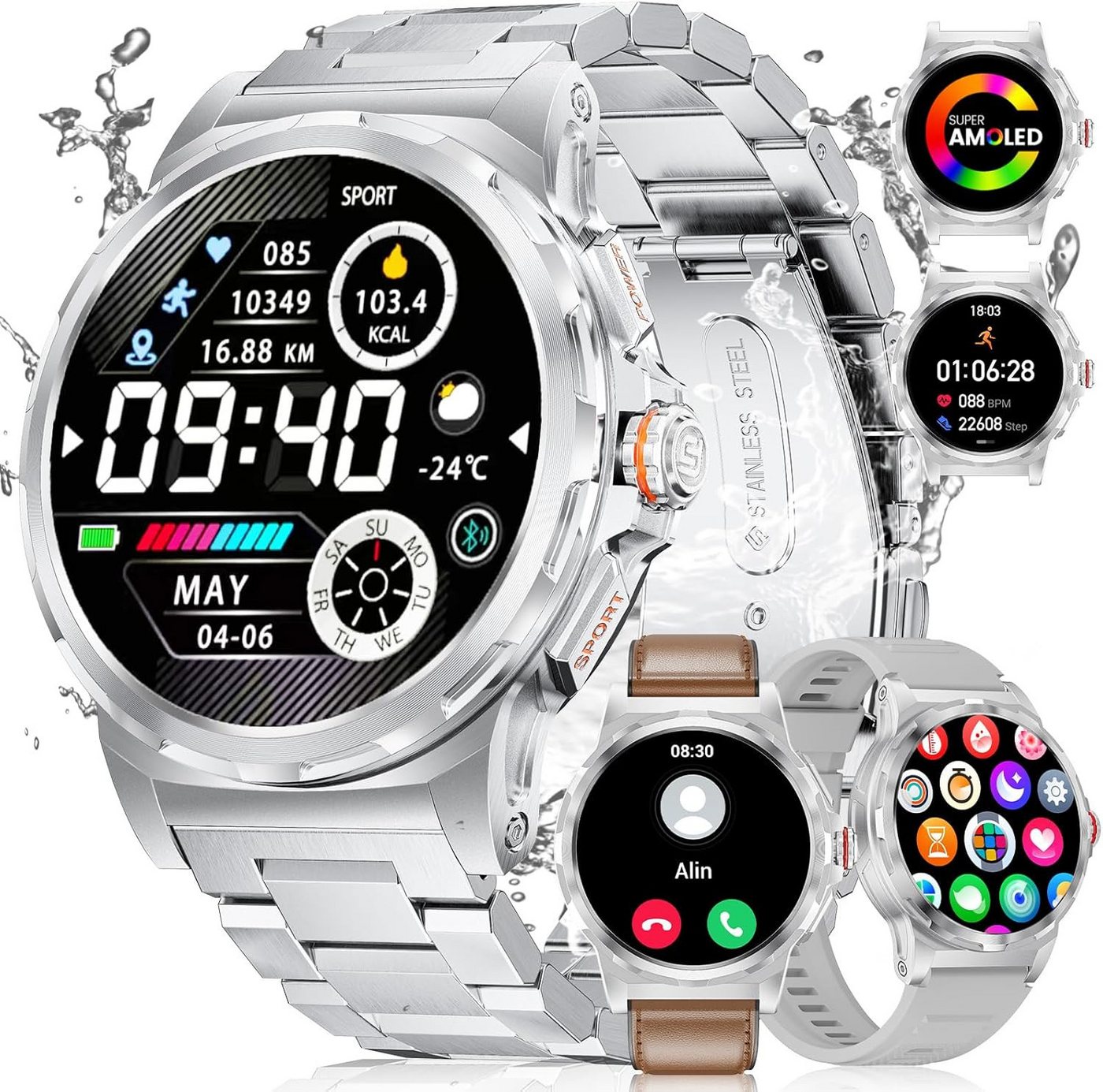 Lige Fur Herren AMOLED mit Telefonfunktion,Fitness Smartwatch (1.43 Zoll, Android / iOS), mit 120+ Sportmodi,Herz-/Schlaftracking,5ATM wasserdicht sportuhr von Lige