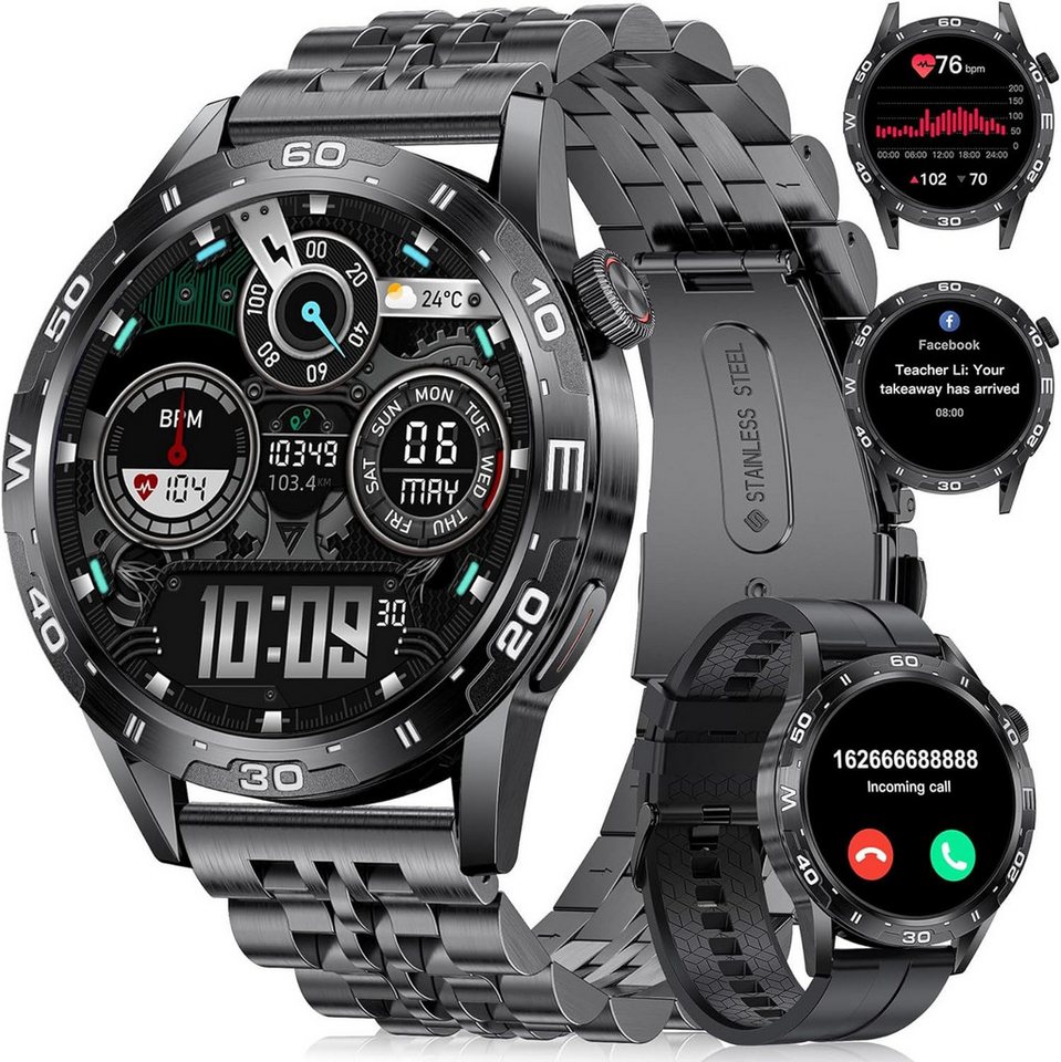 Lige Herren's Anruffunktion 330mAh Langer Akku Telefonanruf Smartwatch (1,43 Zoll, Android/iOS), mit 3ATM Wasserdicht Schrittzähler/Herzfrequenz/Spo2 Sport modus von Lige