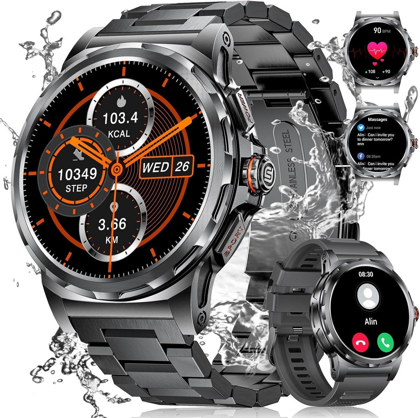 Lige Herren's Telefonfunktion 400mAh IP68 Wasserdicht Smartwatch (1,43 Zoll, Android/iOS), mit 129 Sportmodi Schlafmonitor Fitnessuhr Bluetooth-Anruf von Lige