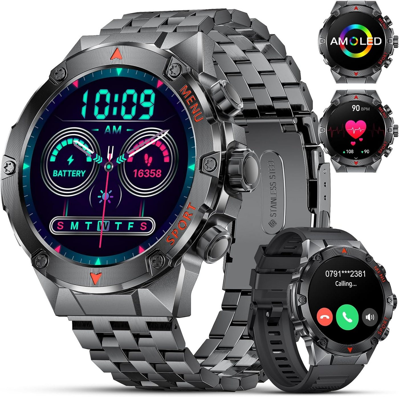 Lige Herren's Telefonfunktion 400mAh Outdoor 5ATM Wasserdicht Smartwatch (1,43 Zoll, Android/iOS), mit Herzfrequenzmonitor Schlafmonitor SpO2 120 Sportmodi von Lige