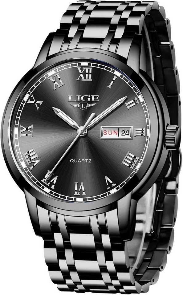 Lige LG9846 Watch (1.65 Zoll), Mode Sportuhr Analog Quarz mit Edelstahl Business Uhr Armband von Lige