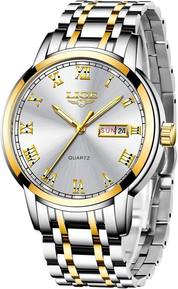 Lige MLG9846O-LD-LYQ-US Watch (1.65 Zoll), Herren-Sportuhr: Wasserdicht, Quarz, Edelstahl-Armband – Stilvoll von Lige