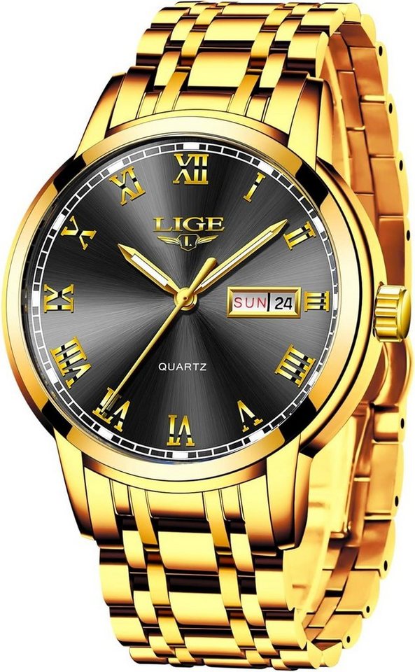 Lige MLG9846T-LD Watch (1.65 Zoll), Mode Sportuhr Analog Quarz mit Edelstahl Business Uhr Armband von Lige