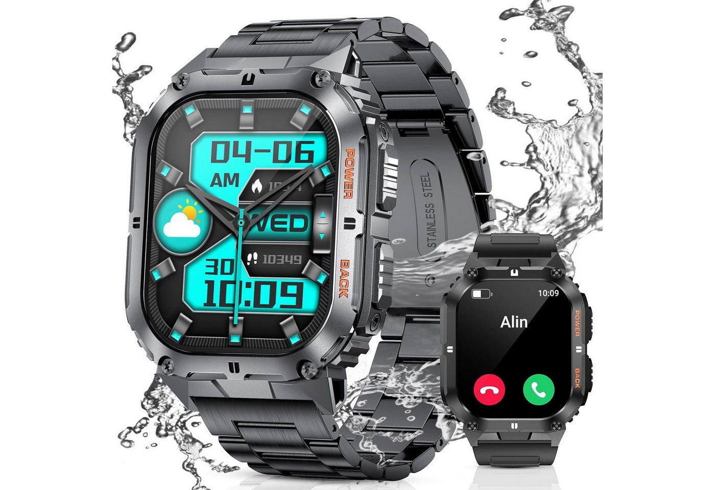 Lige Militär Herren Annehmen/Anrufen IP68 wasserdichte Smartwatch (1,95 Zoll, Android/iOS), mit gesundem Monitor Sportmodus Wecker Wettervorhersage Zeitanzeige von Lige