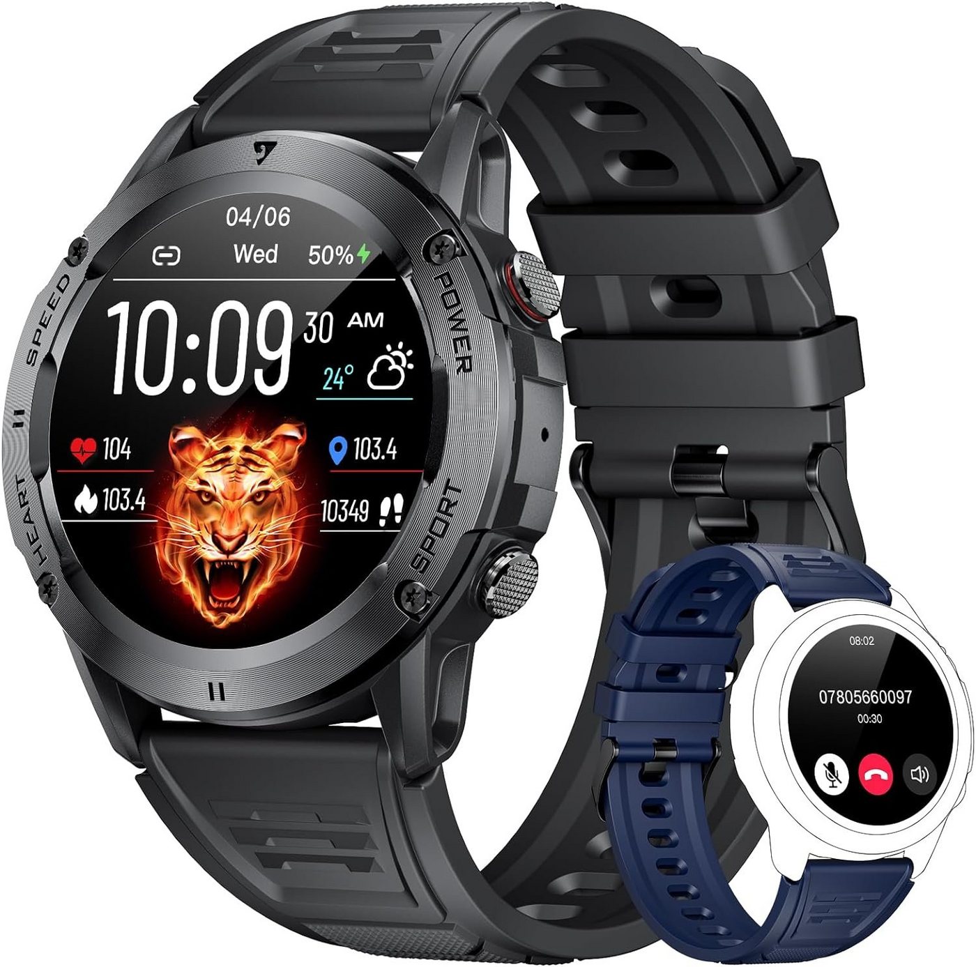 Lige Smartwatch (1,39 Zoll, Andriod iOS), Herren mit Telefonfunktion IPS Berührungsbildschirm Fitnessuhr von Lige