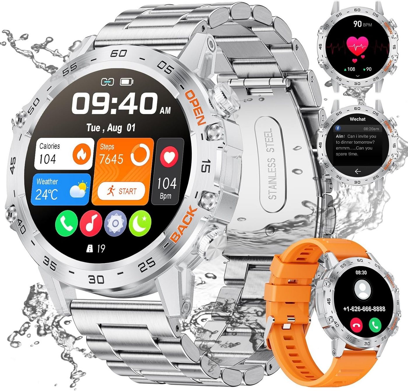 Lige Smartwatch (1,39 Zoll, Android, iOS), mit Telefonfunktion 400mAh Akku, Blutdruckmessung,Schlafmonitor,SpO2 von Lige