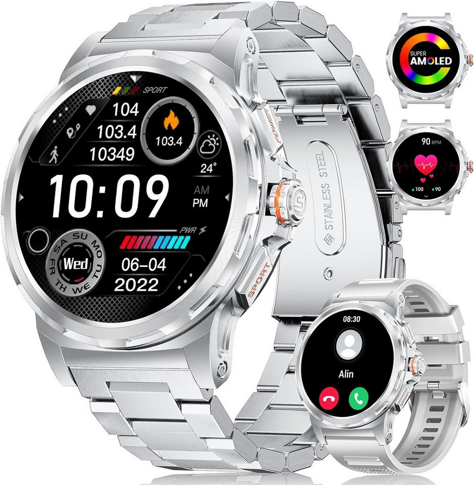 Lige Smartwatch (1,43 Zoll, Android, iOS), mit Telefonfunktion,IP68 Wasserdicht Herzfrequenz, SpO2, Schlafmonitor von Lige