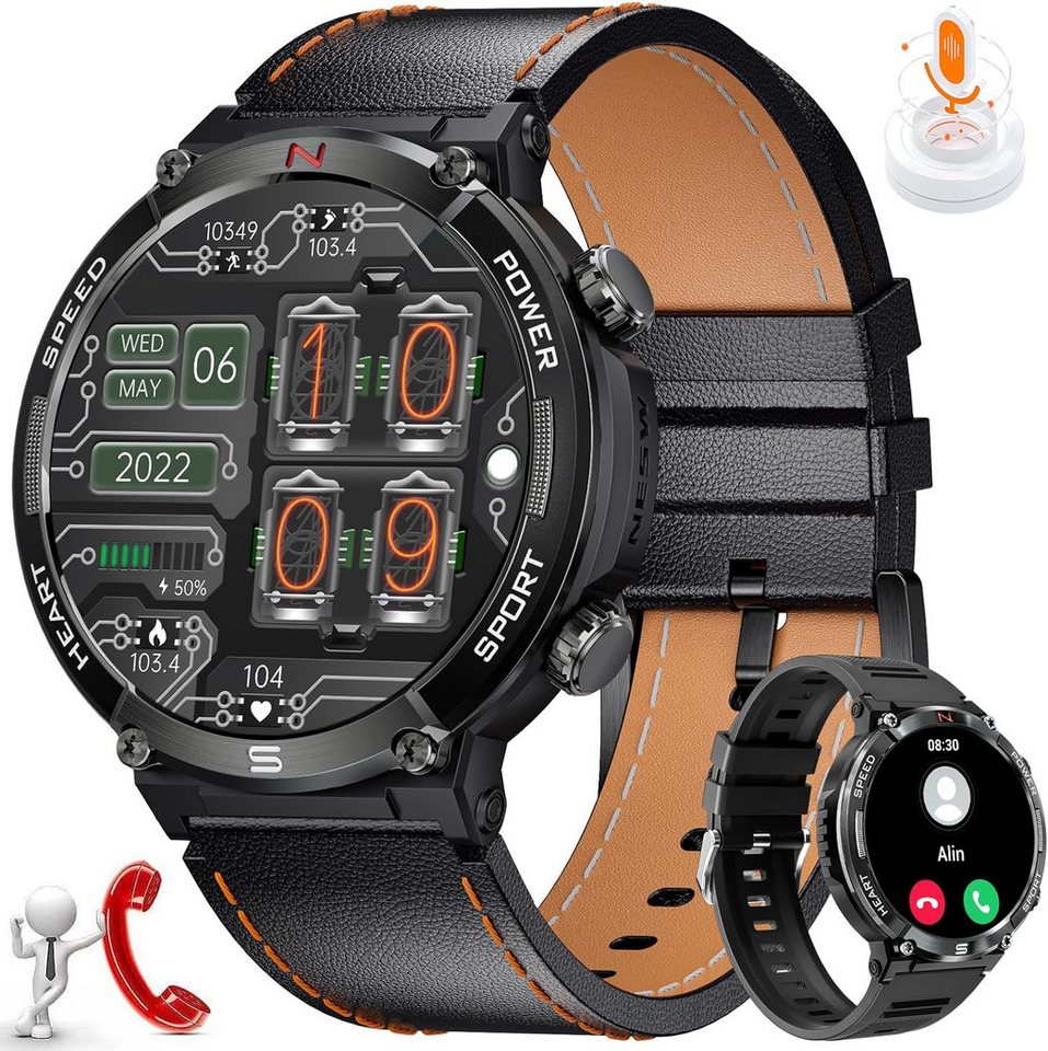 Lige Smartwatch (1,52 Zoll, Android iOS), Herren mit Telefonfunktion 420mAh Wecker Kalender Wasserdicht Sportuhr von Lige