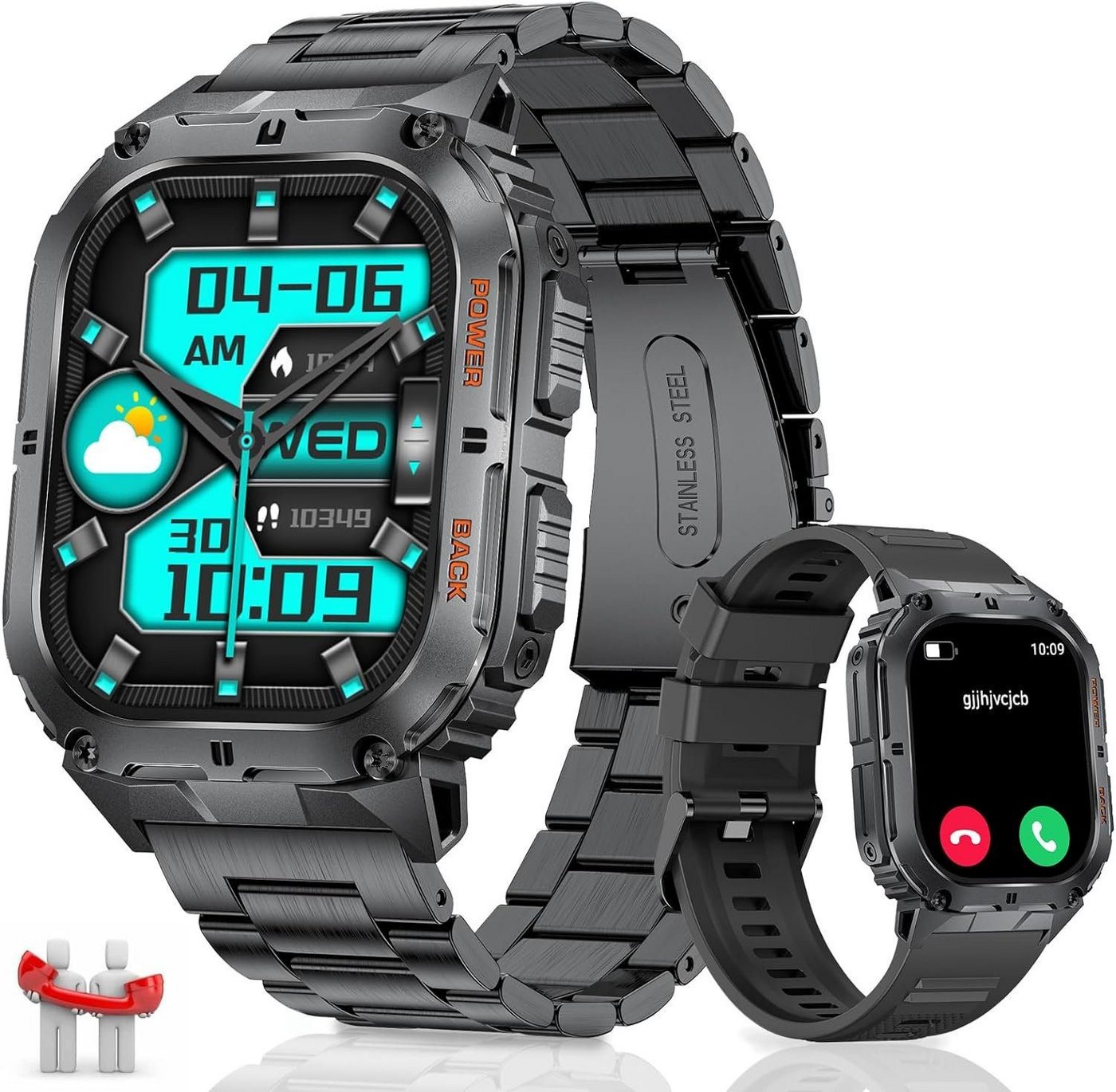 Lige Smartwatch (1,95 Zoll, Android iOS), Herren mit Telefonfunktion Schlafüberwachung für 100+ Sportmodi, IP68 von Lige