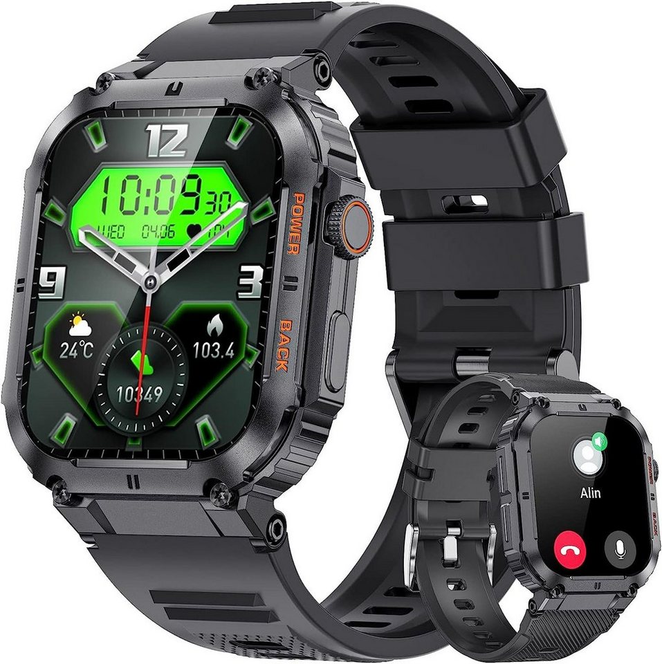 Lige Smartwatch (1,96 Zoll Zoll, Android iOS), 100+ Sportmodi SpO2 Wasserdicht Aktivitätstracker 400mah Sportuhr von Lige
