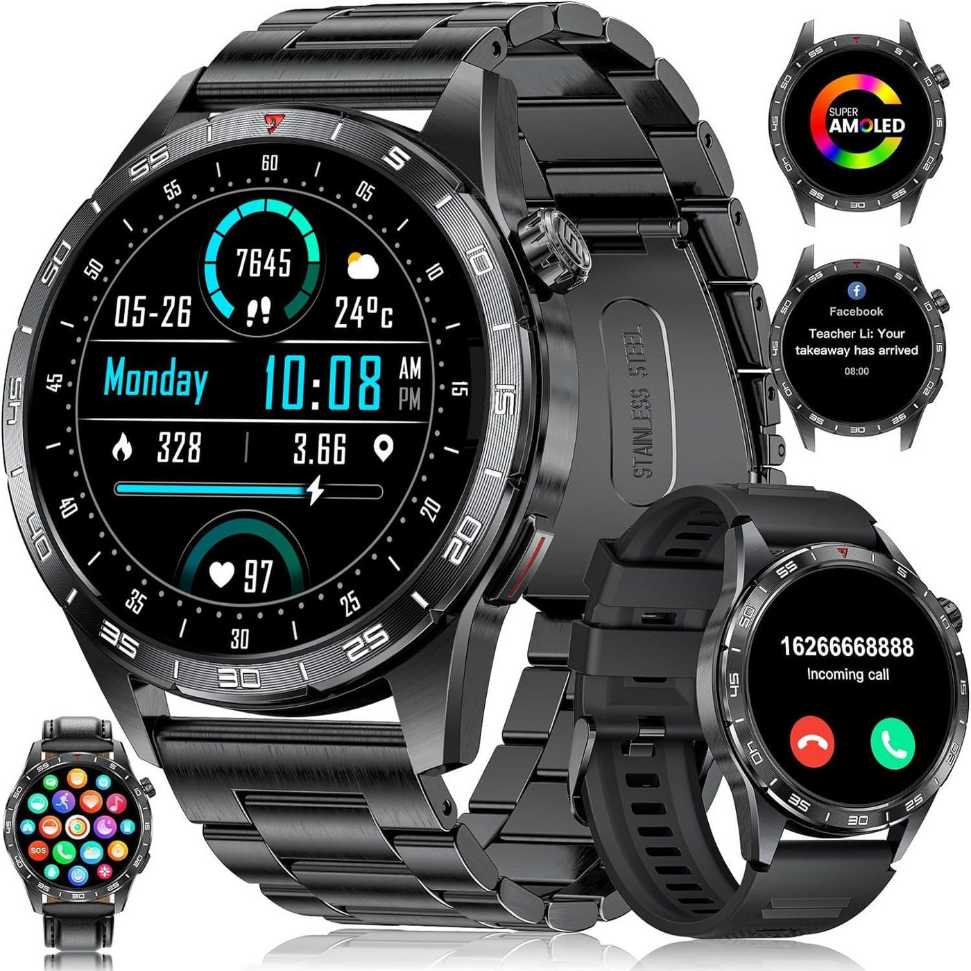 Lige Trainingsmodi für Outdoor Smartwatch (1,43 Zoll, Android, iOS), mit Herzfreherzfrequenz Schlafmonitor 123 Sportmodi, Bluetooth-Anrufe von Lige