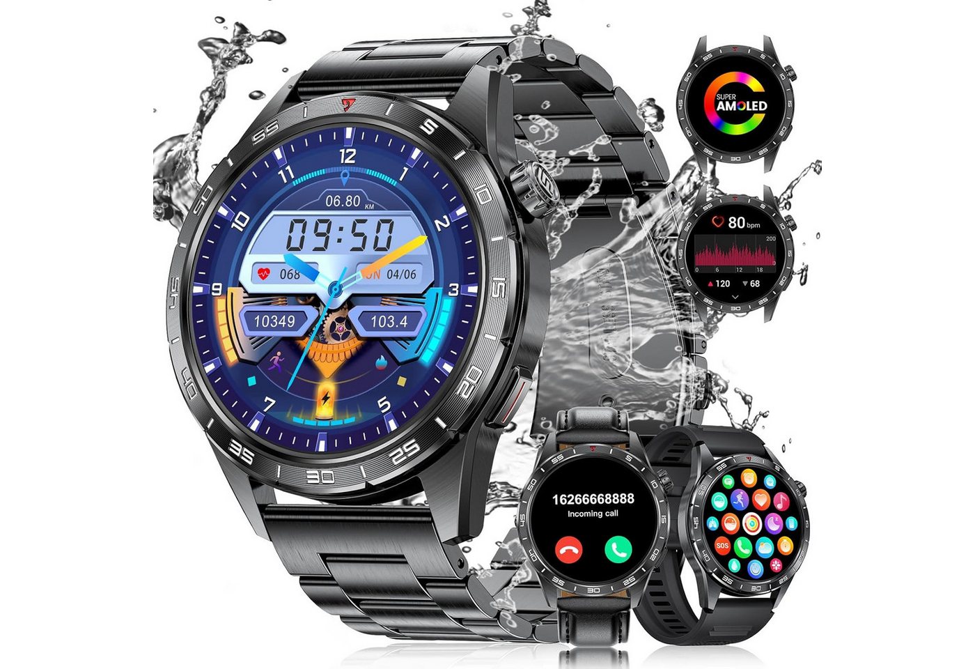 Lige Ultra-klares visuelles Erlebnis Smartwatch (1,43 Zoll, Android, iOS), mit Bluetooth-Anruf,Fitness Tracker Wasserdicht IP68 mit 100+Sportmodi von Lige