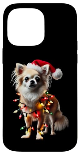 Hülle für iPhone 14 Pro Max Hellbrauner Chihuahua mit Weihnachtsmannmütze, Weihnachtsbeleuchtung von Light Brown Chihuahua Christmas Products