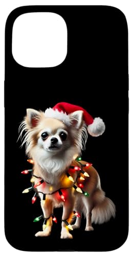 Hülle für iPhone 15 Hellbrauner Chihuahua mit Weihnachtsmannmütze, Weihnachtsbeleuchtung von Light Brown Chihuahua Christmas Products