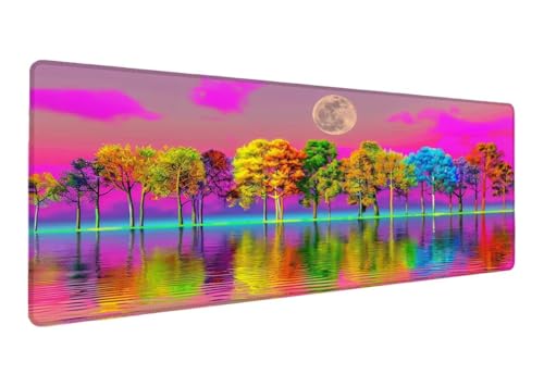 Gaming Mauspad XXL 900x300x3mm, Baum Mauspad, Große Mond Schreibtischunterlage Tastatur Matte, rutschfeste Gummibasis Schreibtisch Matte, Genähte Kanten Mouse Pad Desk Mat Für Home Computer G-9 von Lihogbo