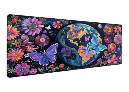 Mauspad, 1200x600x3mm Gaming Mauspad XXL Schmetterling, Große Schreibtischunterlage Mouse Pad Blume, Wasserdicht Rutschfeste Gummibasis, Genähte Kanten, Verbessert Präzision und Geschwindigkei Z-2 von Lihogbo