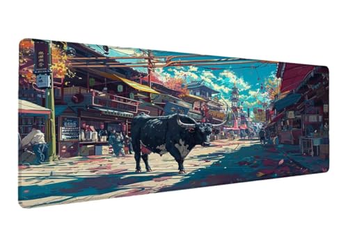 Mauspad, 1200x600x3mm Gaming Mauspad XXL Straße, Große Schreibtischunterlage Mouse Pad Ochse, Rutschfeste Gummibasis, Genähte Kanten Schreibtisch Unterlage, Verbessert Präzision und Geschwindigkei W-6 von Lihogbo