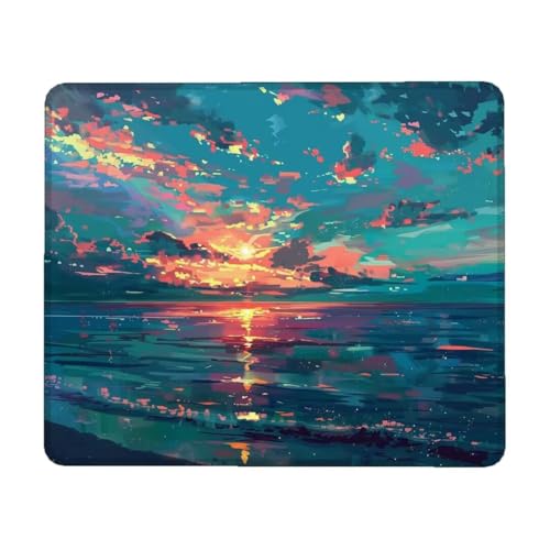 Mauspad, 24 x 20 cm Mauspad Klein, Gaming Mauspad Blau mit Wasserdicht und Rutschfester, Vernähter Kanten Mousepad Sonnenuntergang, Mouse Pad Verbessert Geschwindigkeit und Präzision für Büro E-8 von Lihogbo