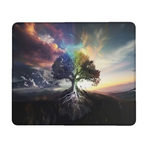 Mauspad, 24 x 20 cm Mauspad Klein, Gaming Mauspad Farbe mit Wasserdicht und Rutschfester, Vernähter Kanten Mousepad Baum des Lebens, Mouse Pad Verbessert Geschwindigkeit und Präzision für Büro I-6 von Lihogbo