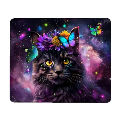 Mauspad, 24 x 20 cm Mauspad Klein, Gaming Mauspad Schwarz mit Wasserdicht und Rutschfester, Vernähter Kanten Mousepad Katze, Gaming Mousepad Verbessert Geschwindigkeit und Präzision für Büro, PC N-9 von Lihogbo