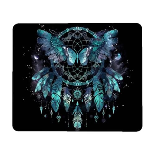 Mauspad, 29 x 24 cm Mauspad Klein, Gaming Mauspad Schmetterling mit Wasserdicht und Rutschfester, Vernähter Kanten Mousepad Traumfänger, Mouse Pad Verbessert Geschwindigkeit und Präzision für Büro T-3 von Lihogbo