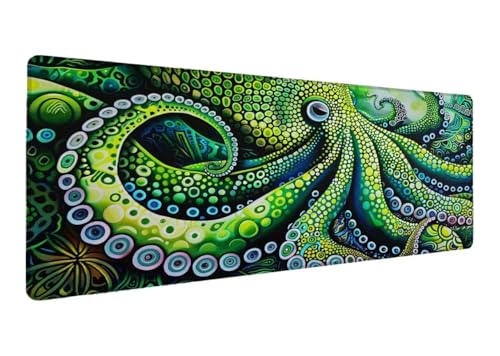 Mauspad, 600x300x3mm Gaming Mauspad XXL Grün, Große Schreibtischunterlage Mouse Pad Oktopus, Rutschfeste Gummibasis, Genähte Kanten Schreibtisch Unterlage, Verbessert Präzision und Geschwindigkei V-8 von Lihogbo