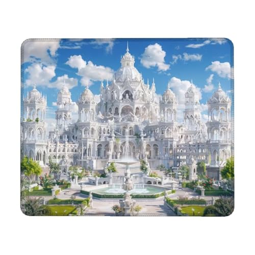 Mousepad, 340 x 280 mm Gaming Mousepad Weiß, Wasserdichtes Mauspad Klein, Gaming Mauspad Schloss mit Rutschfester Gummiunterseite, Vernähter Kanten Gaming-Mauspads für PC, Laptop, Home, Office E-8 von Lihogbo